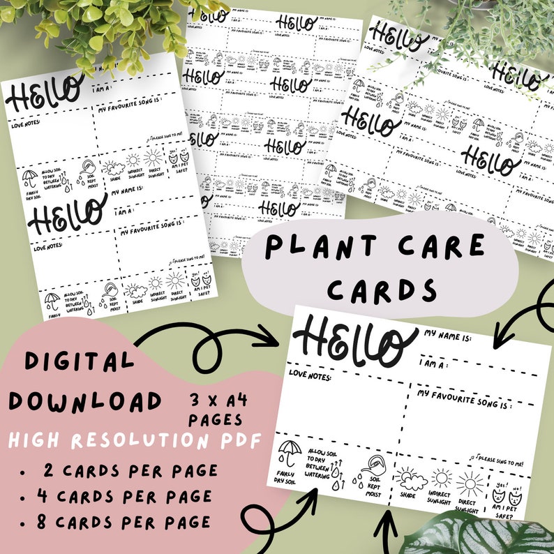 PLANT CARE CARDS | Plant Passport | Digital Product | Pdf Download ...