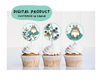 Forest Spirit CUPCAKE TOPPERS | digital template | print at home | customisable | Japanese anime | tween teen | birthday party | decor