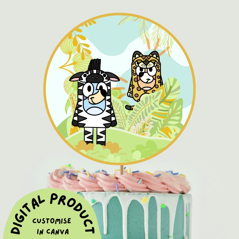 BLUEY JUNGLE PARTY Cake Topper Customisable Canva Kids Etsy Australia