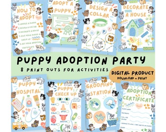 8 x PUPPY PARTY SIGNS | adopt a puppy | Printable | Immediate download | kids’ party | children’s party | birthday party | puppy dog party