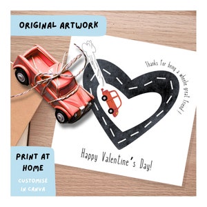 Valentinstag Printable | Digitaler Download | Wheelie Großer Freund | Auto + Junge druckbar | zu Hause drucken | Lehrer Geschenk | Karte