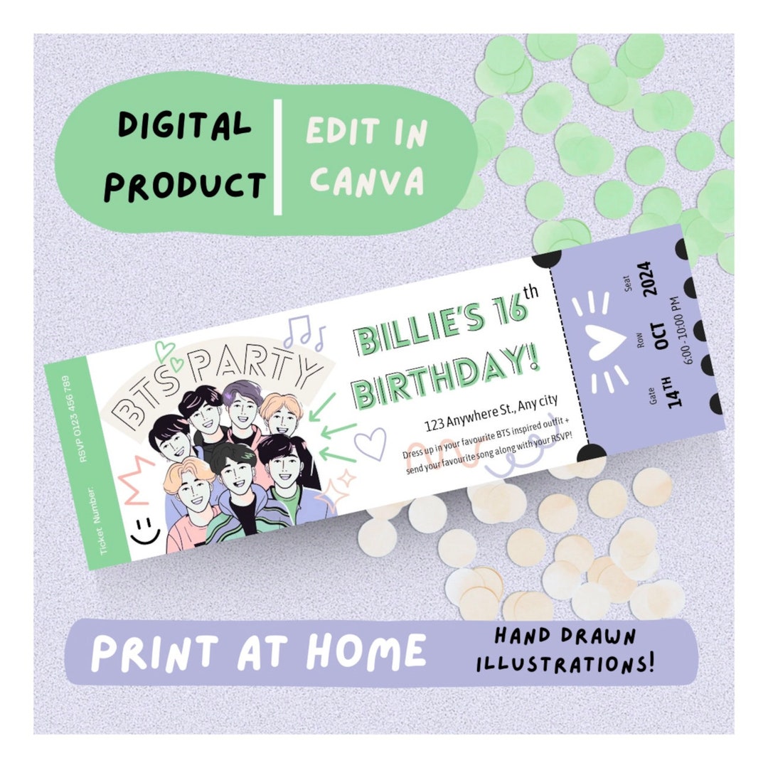 BTS Birthday Party Invitation | Digital Download | Editable | Canva ...