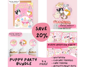Puppy Party BUNDLE | children’s birthday | digital download | invitation | cake topper | cupcake topper | activities | adopt a dog party
