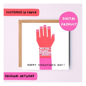 Pulseira Taylor Swift | Dia dos Namorados para impressão | Download digital | imprimir em casa | cartão | rosa + vermelho | mão + corações | Era Swiftie