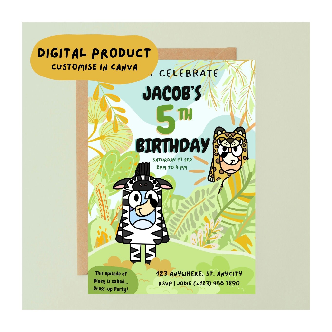BLUE DOG jungle PARTY | editable birthday invitation | customisable | canva | kids birthday party | boys | blue heeler | safari  | animals