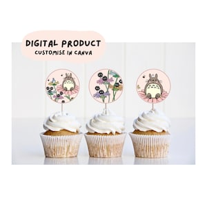 Forest Spirit CUPCAKE TOPPERS | digital template | print at home | customisable | Japanese anime | tween teen | birthday party | decor