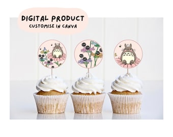Forest Spirit CUPCAKE TOPPERS | digital template | print at home | customisable | Japanese anime | tween teen | birthday party | decor