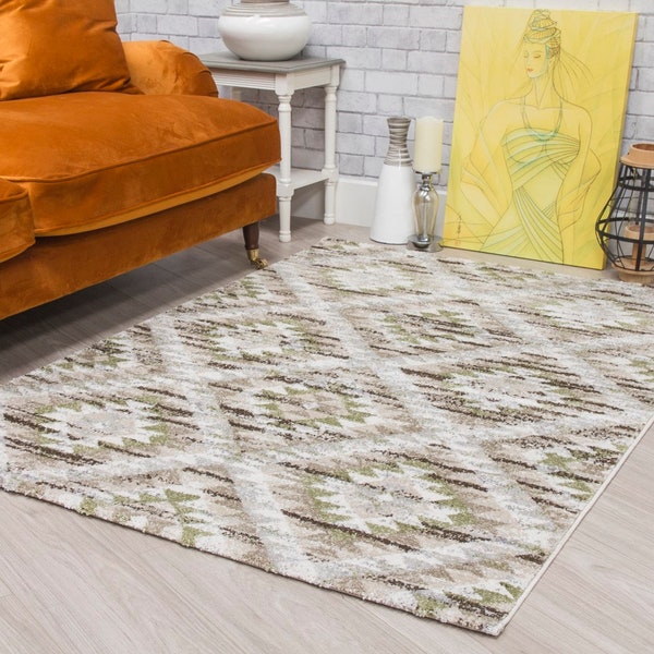 Living Room Rug Green Thick Pile Area Mat