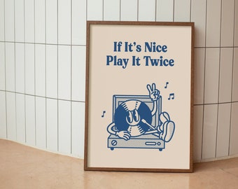 Retro muziekposter, vinylplaatposter, trendy kunstdruk, trendy muurkunst, positieve poster, vinyldruk, blauwe galerijmuur