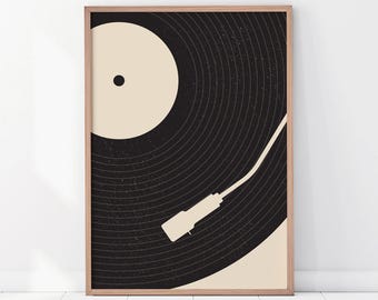 Retro Schallplatte Print, minimalistische Plattenspieler Kunst (Digitaler Download)