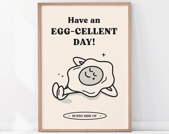 Sunny Side Up Frühstück Retro Druck, Lustiges Küchen Poster, Essen Wandkunst, Ei Poster