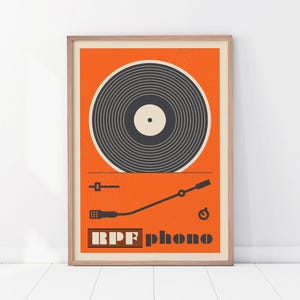 Retro Vinyl Record Print, Mid Century Music Poster, Music lover&#39;s gift, Play it Twice, 1970-s