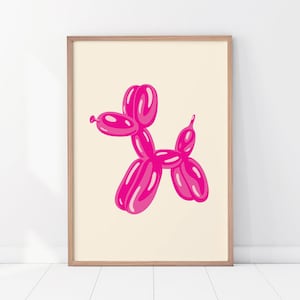 Balloon Dog Poster, Funky Art Print, Preppy Pink Room Decor, Balloon Art Digital Download