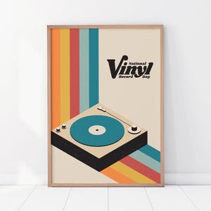 Retro Vinyl Record Print, Mid Century Music Poster, Music lover&#39;s gift, Play it Twice
