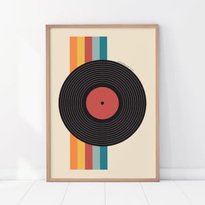 Retro Vinyl Record Print, Mid Century Music Poster, Music lover&#39;s gift, Play it Twice