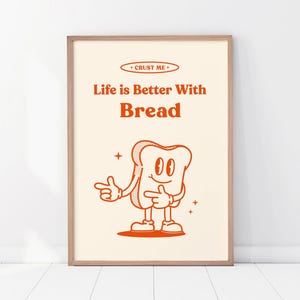 Retro Bread Print, Funny Breakfast Poster, Kitchen Wall Art, Positive Morning Poster, Get That Bread