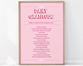 Daily Gratitude Print, Motivational Positive Poster, Mindful Reminder, Pink Wall Art