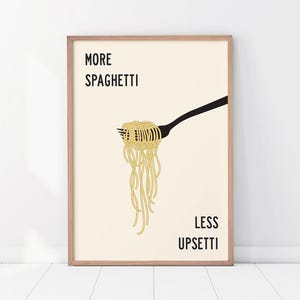 Spaghetti Pasta Italian Food Print, Retro Kitchen Bar Wall Art, Trendy Pasta Art, Dining Room Decor, Funny Food Recipe Art, Bon Appetit