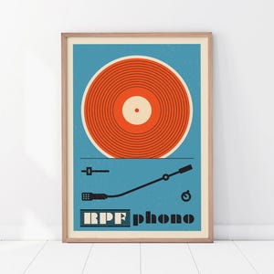 Retro Vinyl Record Print, Mid Century Music Poster, Music lover&#39;s gift, Play it Twice