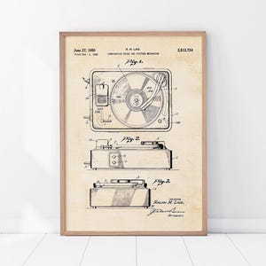 Schallplattenspieler Patent Print, Retro Musik Poster, trendiger Kunstdruck, trendige Vintage Musik Wandkunst