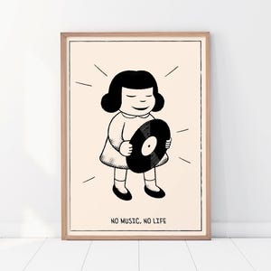 Retro Vinyl Record Print, Music Poster, Comic Girl Art Print, Play it Twice