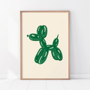 Ballon Hund Poster, Funky Kunstdruck, trendige Kunstdruck, Preppy, grüne Wandkunst, Ballon Kunst Digital Download