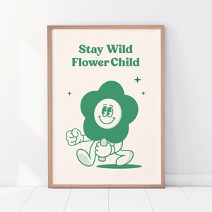 Funky bloemenprint, retro ochtendposter, groovy bloemenprint, Crazy Happiness-print