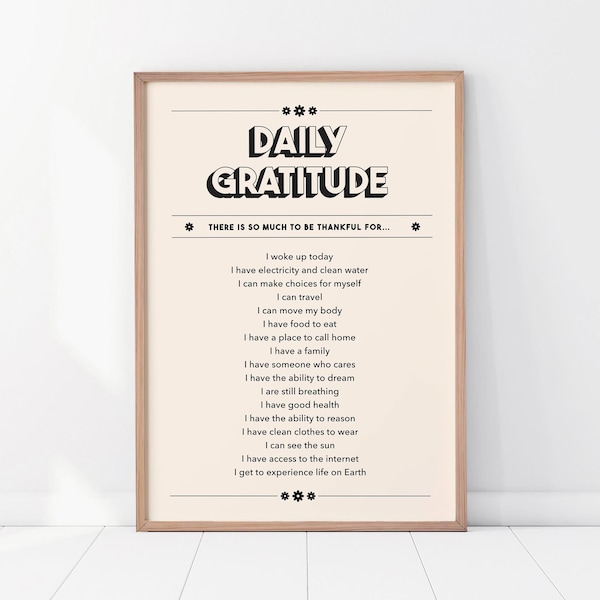 Gratitude Motivational Print, Positive Poster, Mindful Daily Reminder Art, Office Wall