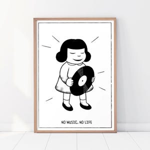 Vinyl Record Poster, Retro Music Print, Comic Art, Play it Twice Black White Art