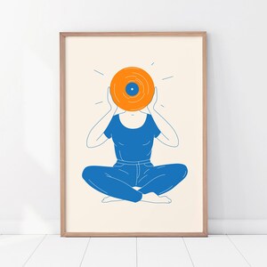 Vinyl Record Poster, Retro Music Print, Play it Twice Blue Art, Vinyl Head Girl
