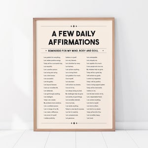 Print dagelijkse affirmaties, motiverende print, positieve poster, trendy muurkunst, print in retrostijl, indachtig herinnering, zwartbeige muurkunst