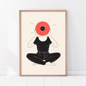 Vinyl Record Poster, Retro Music Print, Play it Twice Black Red Art, Girl Wall Art