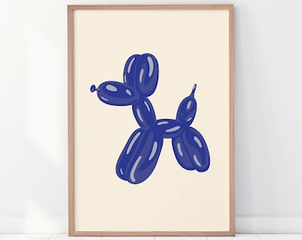 Balloon Dog Poster, Funky Art Print, Trendy Art Print, Preppy Room Decor, Blue Wall Art, Balloon Art Digital Download