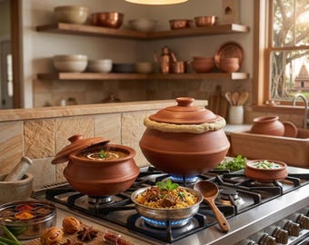 TerraVitaIndia - Olla de barro Biriyani sin esmaltar con tapa