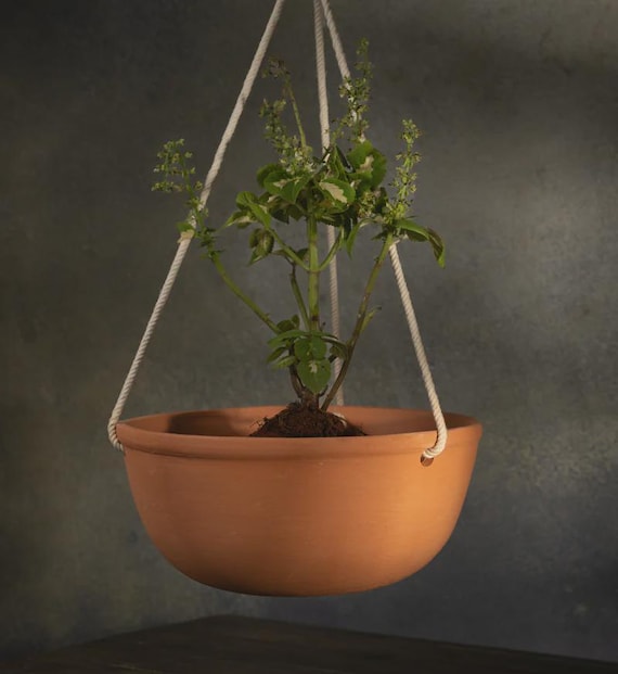 Terrakotta hngende Pflanzschale | 24 cm | Stark, langlebig und handgemacht  | Indoor/Outdoor Topf mit Seil - Etsy.de