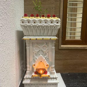 Marble Tulsi Pot by TerraVita India, White Marble Carving, Hindu Sacred Planter, Outdoor Indoor Planter, Home Decor