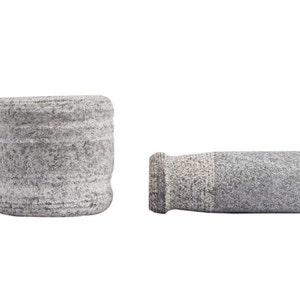 Juego de mortero y maja de piedra para especias, triturador Okhli, Khalbatta, molinillo natural y tradicional, bien diseñado para la cocina y el hogar, color gris