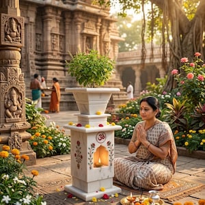 White Marble Tulsi Planter: Elegant Home & Garden Decor