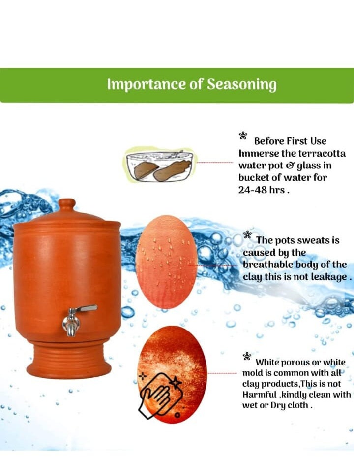 Terravitaindia's Classic Clay Water Pot With Tap 7L Capacity for
