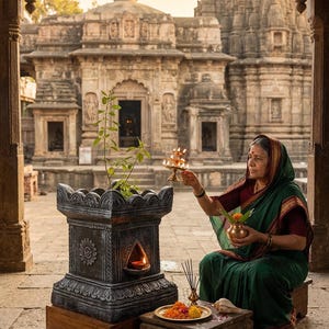 Vaso Tulsi in terracotta fatto a mano: fioriera indiana da 12 pollici