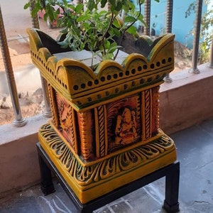 TerraVitaIndia Terracotta Brindavan Tulsi Pot - Colorful and Stylish Addition to Your Garden
