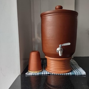 TerraVitaIndia's Classic Clay Water Pot with Tap: 7L Capacity for Healthier Hydration .