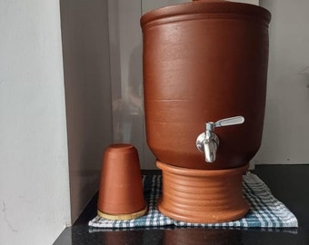 TerraVitaIndia's Classic Clay Water Pot with Tap: 7L Capacity for Healthier Hydration .