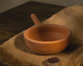 Sartén Tadka de barro hecha a mano, 400 ml, natural y sin químicos, ecológica.