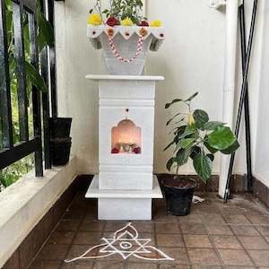 TerraVitaIndia White Marble Tulsi Planter for Home Décor | Elegant Marble Tulsi Pot for Rooftop, Balcony, or Porch ( White )