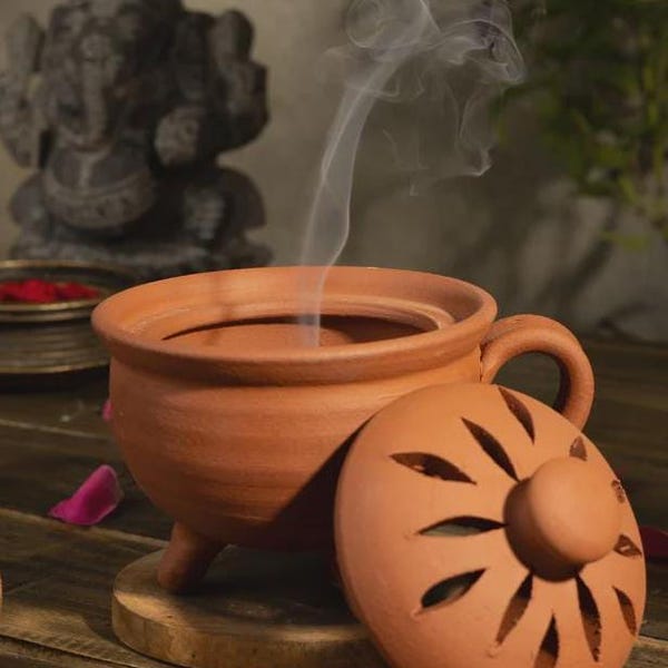 Handcrafted Terracotta Holder, Sambrani & Dhoop Incense, Essential Puja Item, Home Aromatherapy Holder