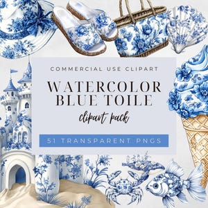 Nautische blauwe toile clipart, aquarel toile clipart, toile de jouy blauw, chinoiserie clipart, Franse toile de jouy, aquarel oceaan, strand