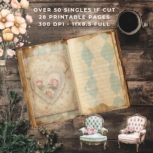 Victorian Style Junk Journal Digital Kit, Vintage English Rose Junk Journal,Paper Craft,Vintage Ephemera, Victorian Portraits Junk Journal