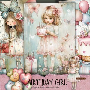 Wunderliche Geburtstagskind Junk Journal Karten, Ephemera Karten, ATC Karten, Printable Shabby Chic Collage Sheet, Instant Download, alles Gute zum Geburtstag