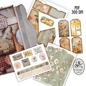 Vintage Bee Junk Journal Folio: Shabby Chic Paper Craft (PDF Download